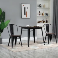 HOMCOM 3 Piece Industrial Style Dining Table Set, Small Kitchen Table and Chairs for 2,Steel Frame and Wooden Top, Black(m-10)