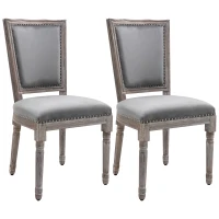 HOMCOM Vintage Upholstered Dining Chairs Set Of 2 with Nailhead Trim , Thick Padded Seat Cushions, and Wood Legs, Grey(m-11)