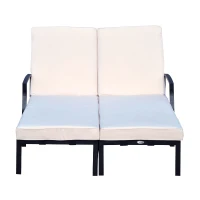 Outsunny 74" Reclining Outdoor Double Lounge Chair With Cushions - Cream / Black(m-5)