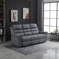 HOMCOM Modern 3-Seater Recliner Sofa with Linen Fabric and Thick Sponge Padding, 3 Seater Couch Recliner Couch Manual Reclining Sofa Living Room Furniture, Gray(m-2)
