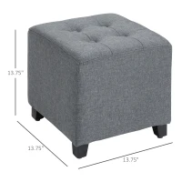 HOMCOM Tufted Ottoman Linen-Touch Fabric Upholstered Footrest Stool with Anti-Slip Pads, Grey(m-3)