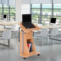 HOMCOM Mobile Laptop Cart,Sit-to-Stand Computer Desk with drawer, Height Adjustable Rolling Podium Desk Stand with Swivel Top & Storage, Beech Wood(m-2)