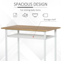 HOMCOM 3 Piece Counter Height Bar Table and Chairs Set, Space Saving Dining Table with 2 Matching Stools, Storage Shelf Metal Frame Footrest, White/Oak(m-5)