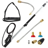 Outsunny Pressure Washer Extension Wand, 18ft High Power Telescoping Pressure Washer Wand with 3/8 Inch Quick Connection, 2 Spray Nozzle Tips, 2 Wand Pivoting Couplers, Support Belt, 4000 PSI(m-1)