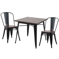 HOMCOM 3 Piece Industrial Style Dining Table Set, Small Kitchen Table and Chairs for 2,Steel Frame and Wooden Top, Black(m-1)