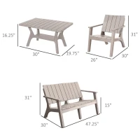 Outsunny 4-Piece Outdoor Patio Conversation Set Garden Furniture Set with Weather-Fighting PP Materials, Adirondack Comfort, & Coffee Table, Light Coffee(m-3)