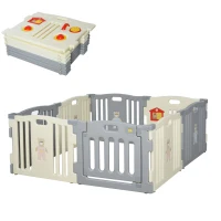 Qaba 8-Piece 62" x 62" x 25" Children Baby Playpen Kids Activity Center Fence for Kids with Easy Safety Gate & Flexible Design, White(m-11)