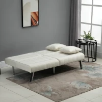 HOMCOM 2-Seater Convertible Sofa Bed with 7 Adjustable Angled Backrest Levels, 2 Pillows, and 5 Steel Legs, Cream White(m-9)