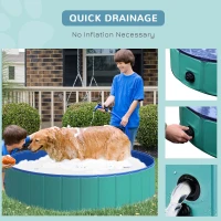 PawHut Foldable Pet Swimming Pool, Portable Dog Bathing Tub, 12" x 55" Plastic Large Dog Pool for Outdoor Dogs and Cats, Green(m-5)
