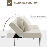 HOMCOM 2-Seater Convertible Sofa Bed with 7 Adjustable Angled Backrest Levels, 2 Pillows, and 5 Steel Legs, Cream White(m-6)