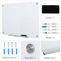 Vinsetto 35.5" x 23.5" Glass Dry Erase Whiteboard, Frameless Board on Wall, with Dry Eraser, 4 Markers, Pen Holder and Frosted Surface(m-5)