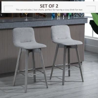 HOMCOM Swivel Bar Stools Set of 2, Counter Height Barstools Linen Fabric Padded Chair with 26.5" Seat Height and Footrest, Grey(m-4)