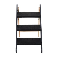 PawHut Wooden Pet Stairs 2 In 1 Convertible Carpeted Ramp Foldable 3 Level Ladder for High Bed Couch Car(m-8)