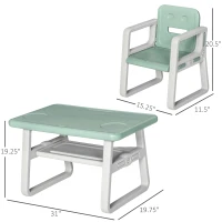 Qaba 3-Piece Kids Table and Chair Set Writing Desk with Armrest, Storage Space for Toddler Activities, Green(m-3)