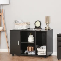 HOMCOM Wood Rolling File Cabinet Storage Organizer with 3 Large Open Shelves and Door Cabinet Door for Easy Storage and Mobility, Black(m-2)