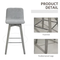 HOMCOM Swivel Bar Stools Set of 2, Counter Height Barstools Linen Fabric Padded Chair with 26.5" Seat Height and Footrest, Grey(m-6)