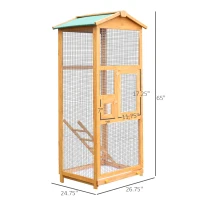 PawHut 65" Wooden Bird Cage Outdoor Aviary House for Parrot, Parakeet, with Pull Out Tray and 2 Doors, Natural(m-3)