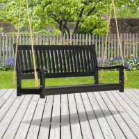 Outsunny 48'' 2-Seater Hanging Porch Swing, Outdoor Patio Wooden Swing Bench w/ Ropes, Slatted Design, 700 lb Weight Capacity, Black(m-9)