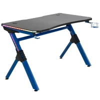HOMCOM 43in Gaming Desk with RGB LED Lights Racing Style Gaming Table with Cup Holder & Cable Management, Blue(m-11)