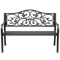 Outsunny 50" Vintage Floral Garden Cast Iron Patio Bench(m-11)