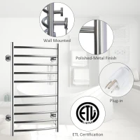 HomCom 10-Bar Curved Stainless Steel Wall Mounted Electric Heated Towel Rack Warmer(m-5)