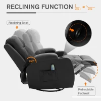 HOMCOM Luxury Faux Leather Heated Vibrating 8 Point Massage Recliner Chair with 360 Swivel and Remote, Black(m-8)