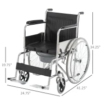 HOMCOM Folding Commode Mobile Toilet Aluminium Alloy Wheelchair with Detachable Bucket for Bedside/Bathroom(m-3)