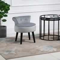 HOMCOM Modern Foot stool Ottoman, Small Leisure Chair Upholstered, Button Tufted Armless Club Chair Wingback Chair with Low Back, Velvet Style Fabric and Stable Fir Legs, Grey(m-8)