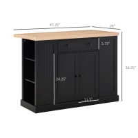 HOMCOM Fluted-Style Wooden Kitchen Island, Countertop with Drop Leaf, Drawer, Open Shelves, Storage, Black(m-3)