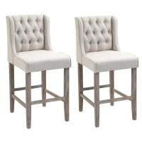 HOMCOM 26.25" Counter Height Bar Stools, Tufted Wingback Armless Upholstered Dining Chair with Rubber Wood Legs, Set of 2, Ivory(m-10)