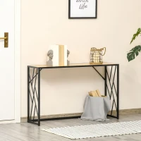 HOMCOM 47.25" Console Table, Industrial Sofa Table with Metal Frame for Living Room, or Hallway, Natural/Black(m-8)