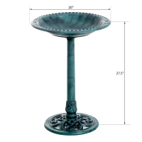Outsunny 28'' Bird Bath Outdoor Resin Decor with Fleur De Lis Pattern, Time-Worn Finish(m-3)