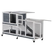 PawHut Portable Rabbit Playpen with Slide-out Trays & Ramp, Fir Wood, 34.75" H, Ideal for Small Animals & Pets(m-8)