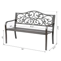 Outsunny 50" Vintage Floral Garden Cast Iron Patio Bench(m-3)