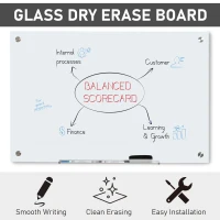Vinsetto 35.5" x 23.5" Glass Dry Erase Whiteboard, Frameless Board on Wall, with Dry Eraser, 4 Markers, Pen Holder and Frosted Surface(m-4)