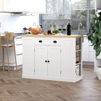 HOMCOM Fluted-Style Wooden Kitchen Island, Countertop with Drop Leaf, Drawer, Open Shelves, Storage, White(m-10)