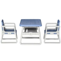 Qaba 3-Piece Kids Table and Chair Set Writing Desk with Armrest, Storage Space for Toddler Activities, Blue(m-11)