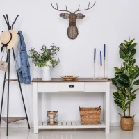 HOMCOM Console Side Entryway Table with Storage Drawer, Bottom Shelf, and Strong Sturdy Construction, White(m-10)