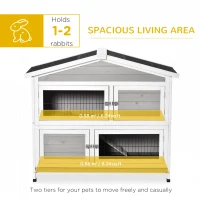 PawHut 48" 2-Story Rabbit Hutch Wooden Bunny Cage Small Animal Habitat with Ramp, No Leak Tray and Weatherproof Asphalt Roof, Indoor/Outdoor Light Grey(m-4)