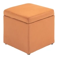 HOMCOM 16" Microfiber Upholstered Cube Storage Ottoman Footrest Seat with Hinged Lid - Brown(m-1)