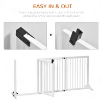 PawHut Freestanding Length Adjustable Wooden Pet Gate with Lockable Door 3 Panels, White(m-6)