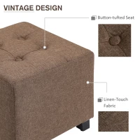 HOMCOM Tufted Ottoman Linen-Touch Fabric Upholstered Footrest Stool with Anti-Slip Pads, Brown(m-5)