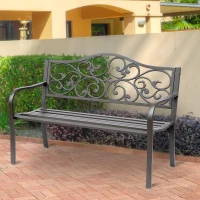 Outsunny 50" Vintage Floral Garden Cast Iron Patio Bench(m-2)