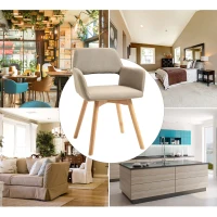 HOMCOM Dining Chairs Set of 2 Home Modern Accent Armchair for Bedroom Living Room with Fabric Surface and Solid Wood Legs, Taupe(m-5)