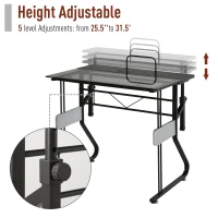 HOMCOM Writing PC Computer Desk with Height Adjustable Monitor Stand and Foot Pads for Home Office Workstation, Black(m-5)