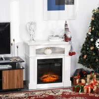 HOMCOM 31.75" W x 31" H Electric Fireplace Mantel TV Stand, Media Console Center Cabinet with a Shelf, White(m-2)