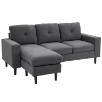 HOMCOM Convertible Sectional Sofa Couch with Reversible Chaise, L-Shaped Couch with Thick Sponge Cushions for Small Space, Dark Grey(m-1)