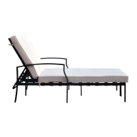 Outsunny 74" Reclining Outdoor Double Lounge Chair With Cushions - Cream / Black(m-11)