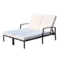 Outsunny 74" Reclining Outdoor Double Lounge Chair With Cushions - Cream / Black(m-6)