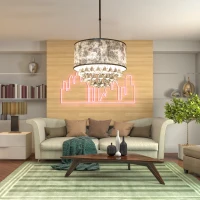 HOMCOM Modern Crystal Chandelier Light with Adjustable Hanging Pole, Ceiling-Connecting Metal Round Base, Grey(m-4)